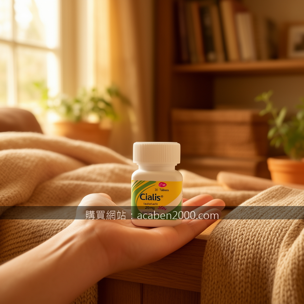 Cozy home lifestyle product photography.
Subject: Place the Cialis 20mg 30 Table